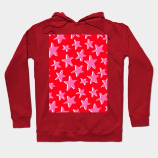 Pink, Red and White Stars in Celestial Pattern Hoodie